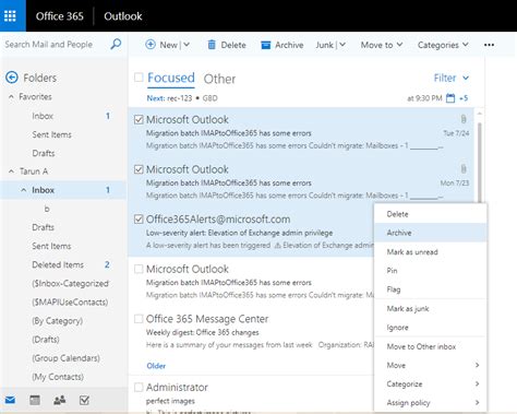 archive outlook emails 365
