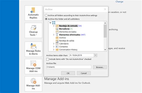 archive outlook emails to computer