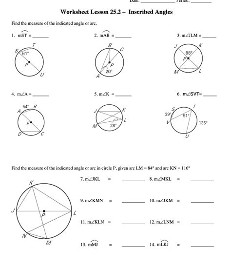 Central and Inscribed Angle Worksheet Education Template