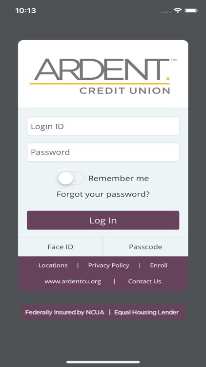 ardent credit union log in