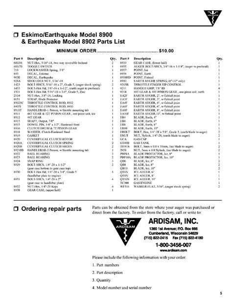 ardisam 8900 parts catalog