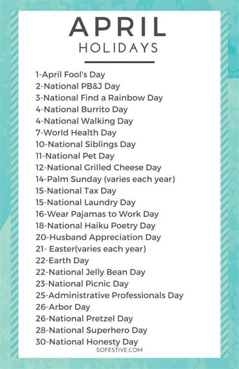 are there any federal holidays in april