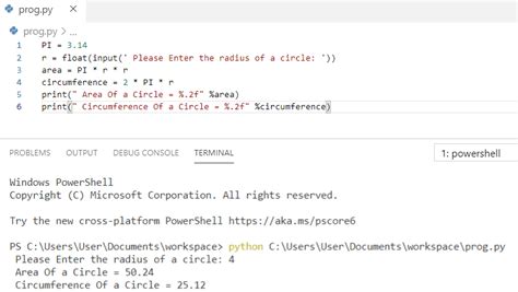 area and circumference of a circle in python