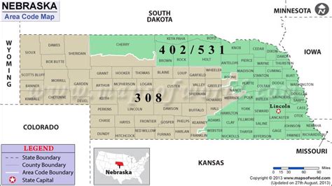 area code nebraska map