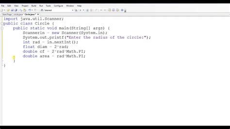 area of a circle code in java