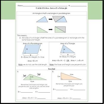 Area Of A Triangle Guided Notes