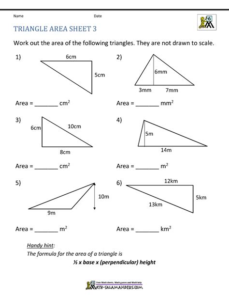 area of a triangle worksheet pdf