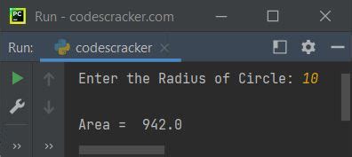 area of circle in python without function