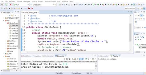 area of circle program in java using method