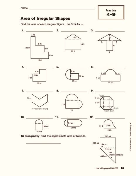 area of irregular shapes worksheet grade 6