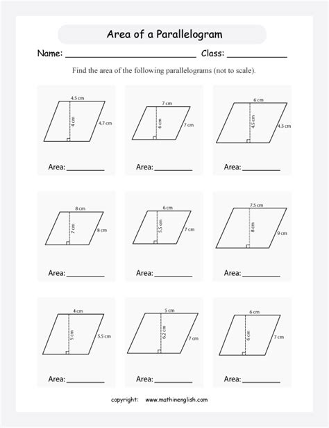 area of parallelogram worksheet