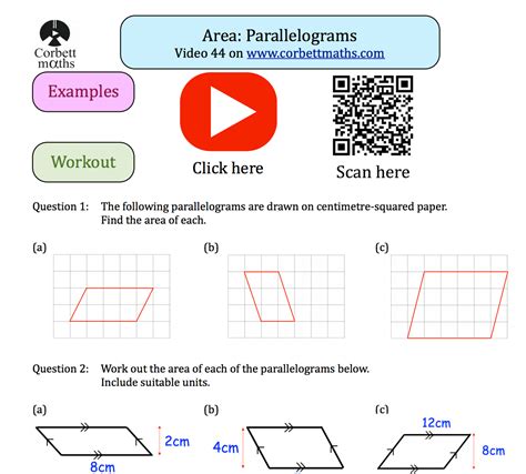 area of parallelogram worksheet corbettmaths