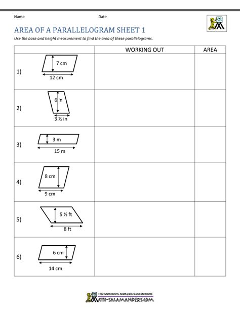 area of parallelogram worksheet kuta