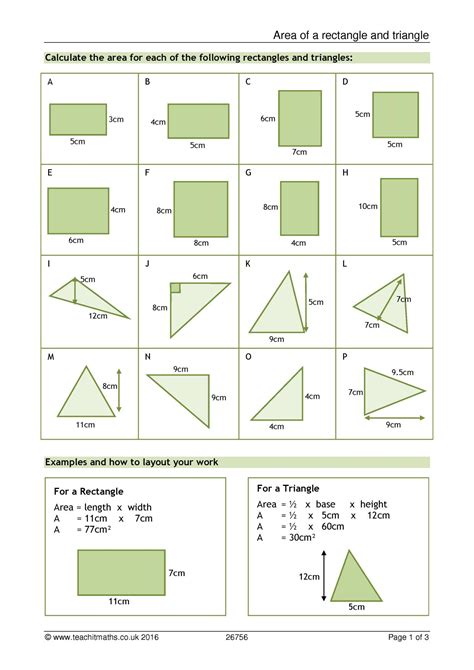 area of rectangles and triangles worksheet pdf