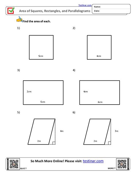 Area Of Triangle Square Rectangle Parallelogram Worksheet