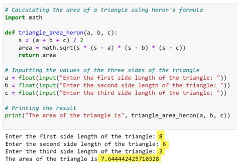 Area Of Triangle With 3 Sides Python