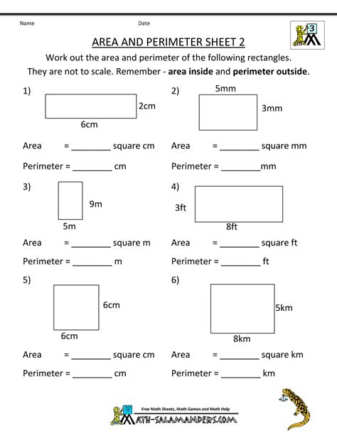 Area Printable Worksheets Free