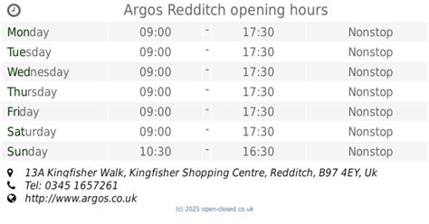 Argos Redditch Opening Hours