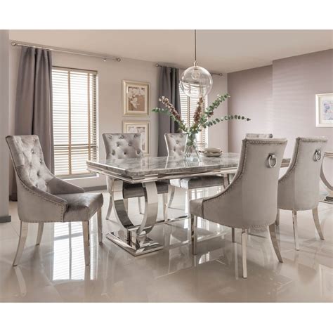 Arianna Grey Marble Dining Table Set
