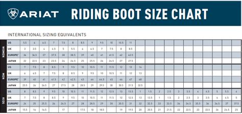 ariat women's boots size chart