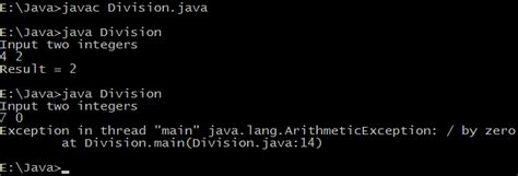 Arithmetic Exception Divide By Zero Java Program