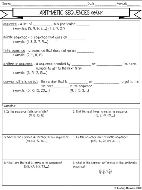 arithmetic sequence worksheet answers