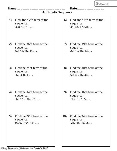 arithmetic sequences practice worksheet answers