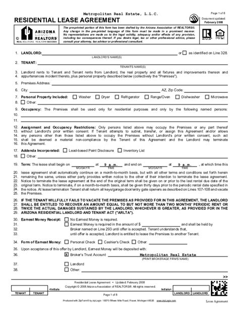 Free Arizona Roommate Agreement Template PDF WORD