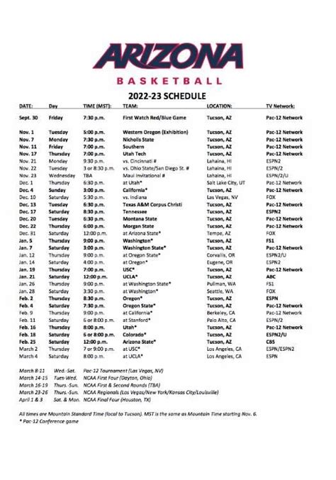 arizona basketball 2023 schedule
