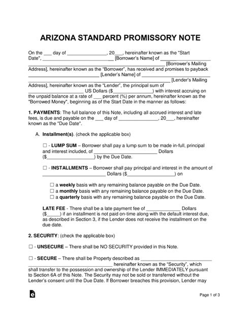 Arizona Promissory Note Template: A Comprehensive Guide
