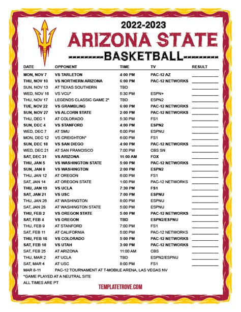 arizona state basketball schedule 2023