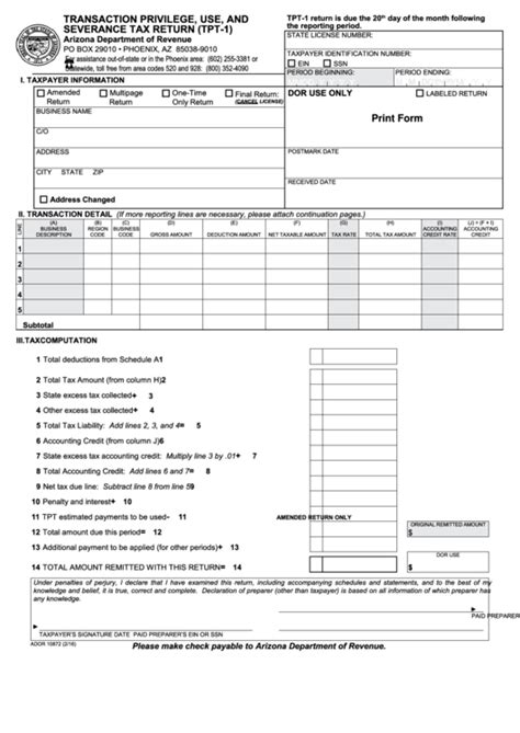 arizona tpt reporting form