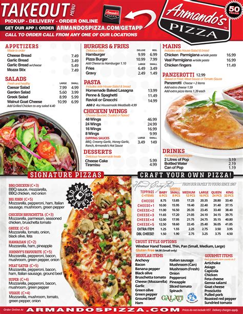 armando's belle river menu