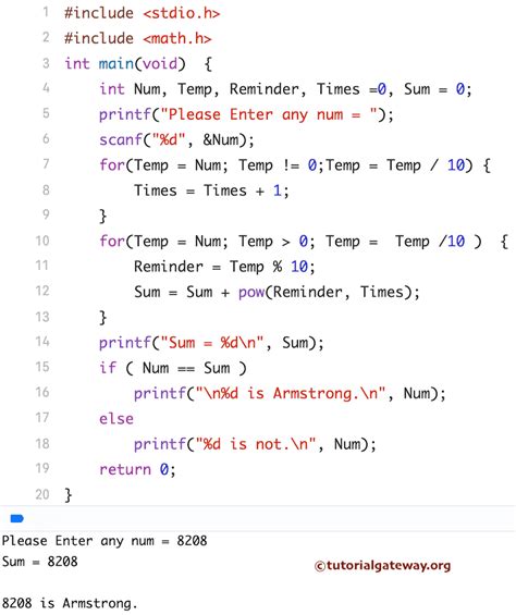 armstrong in c using for loop