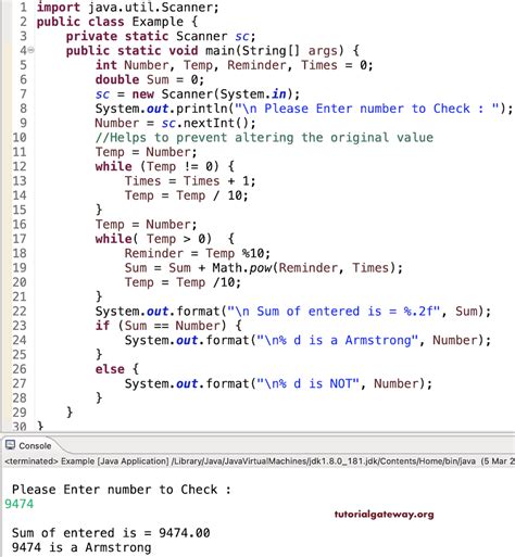 armstrong number in java using for loop
