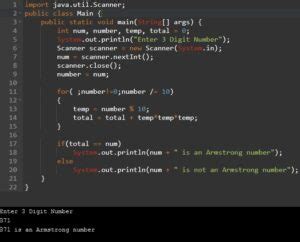 armstrong number in java using for loop w3schools