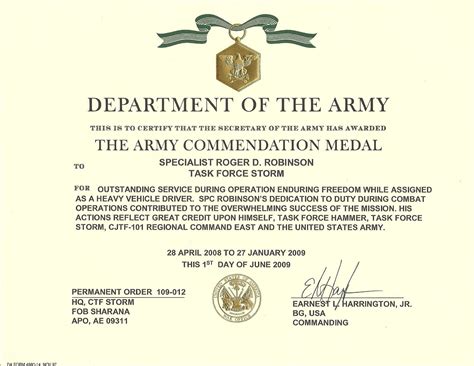 army certificate of achievement template ppt