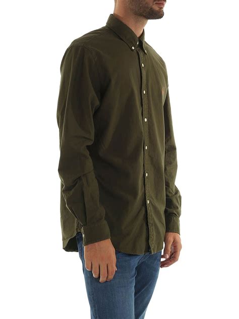 army green button down