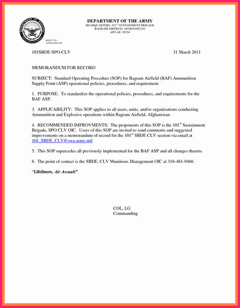 army memorandum for record sample pdf