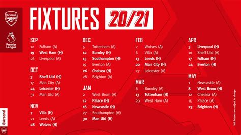arsenal fixtures all 2020 2021
