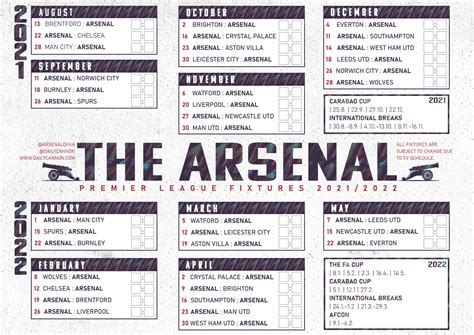 arsenal schedule 2021 22