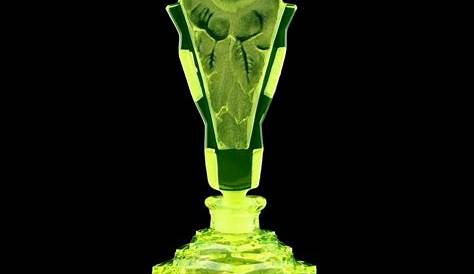 Art Deco Vaseline Glass Uranium Glass Powder Pot Czech C 1930 S Vaseline Glass Glass Perfume Bottle Antique Glass