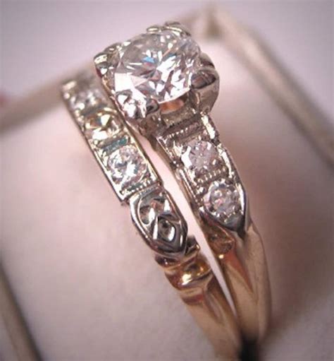 Art Deco Bridal Ring Set, Wedding Rings Set, 10K Gold