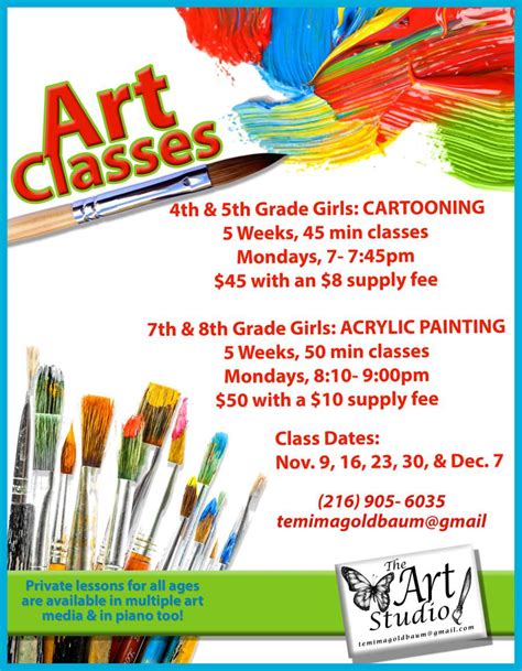 art classes rates during a month
