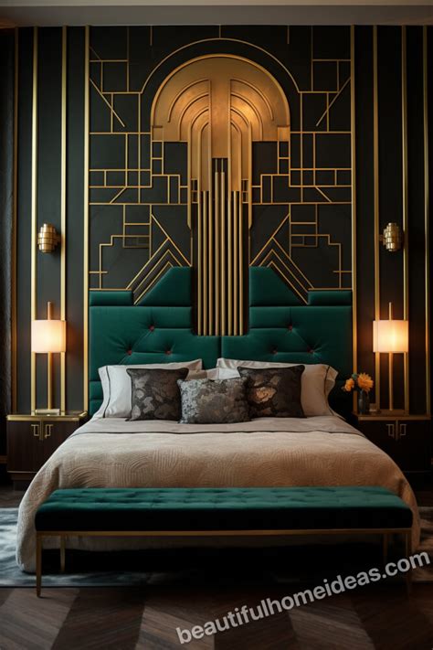 Art Deco Bedroom with Bold Patterns and Luxe Materials