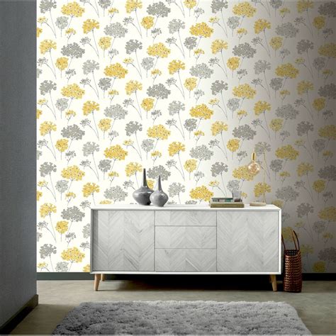 Arthouse Vintage Bloom Floral Mustard Yellow And Grey Wallpaper 676206