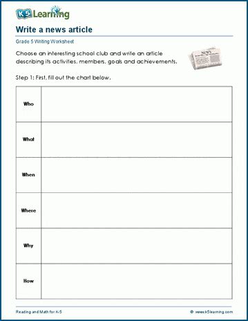 article writing for class 5 topics with answers