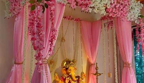 Backdrop Artificial Flower Decoration For Ganpati At Home Types Of Wood