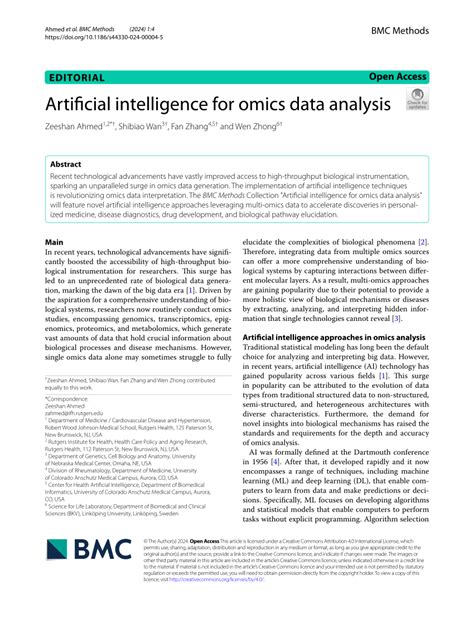 artificial intelligence for omics data analysis unisa