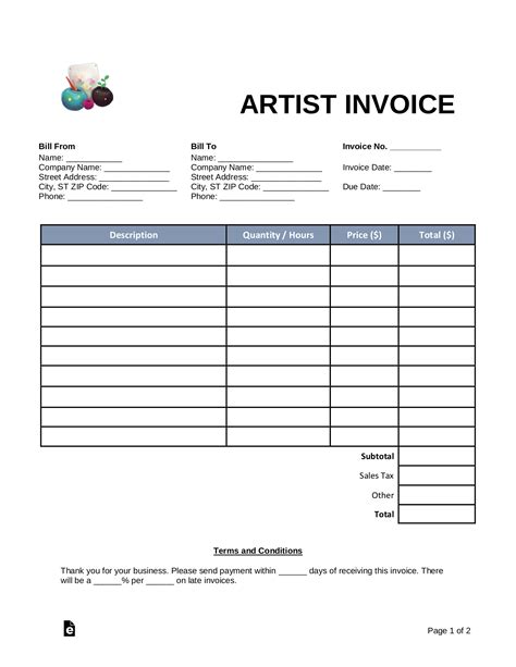 Artist Invoice Example